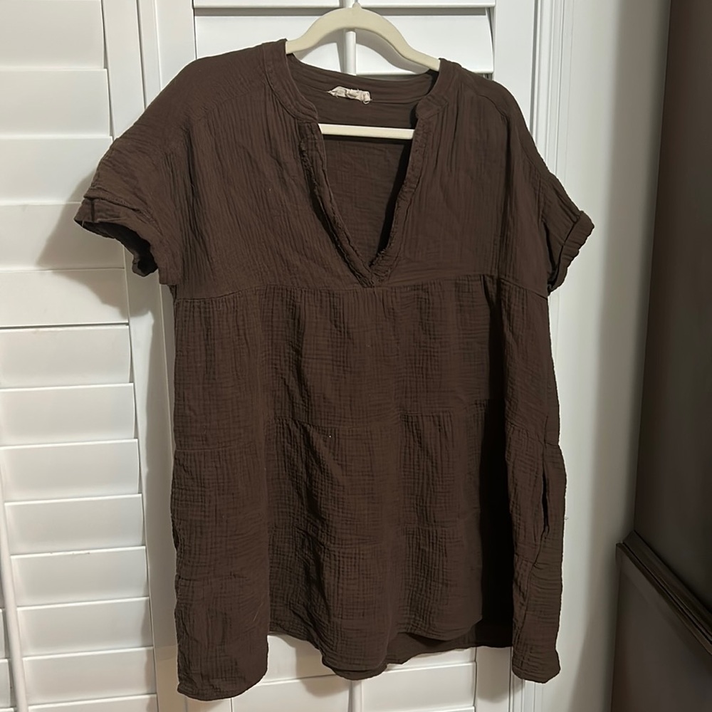 Brown linen shift dress